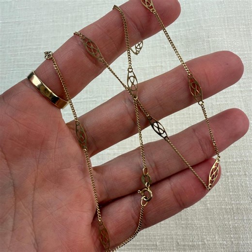 Vintage 20" Italian Solid 10K Yellow Gold Filigree Station Chain - Etsy