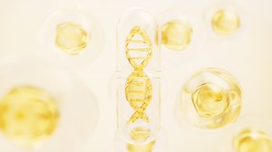 Medical capsule with DNA inside, 3d rendering.