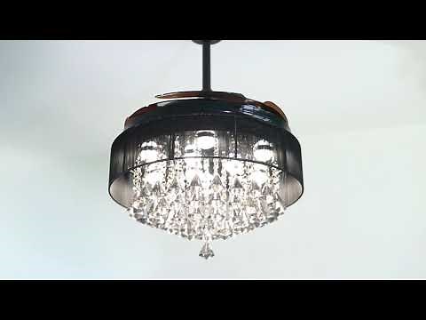 42.5" Crystal LED Ceiling Fan With Remote Control Retractable Foldable Blades Fandelier-Parrot Uncle