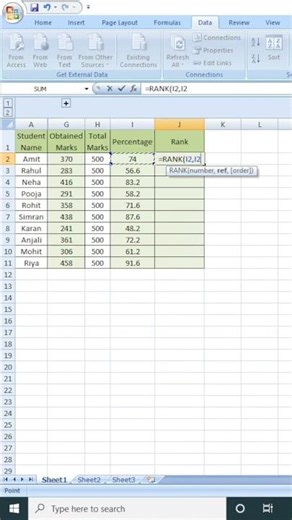 How to Calculate Rank in Excel | Rank Formula #excel #exceltraining