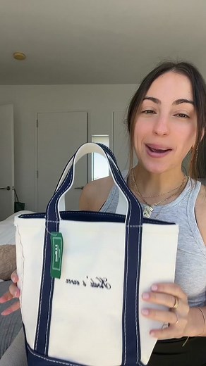 @llbean Boat and Tote, Zip-Top, Size Small with regular handle. Navy stripes, navy embroidery. #summerbag #llbeantote #beachbag