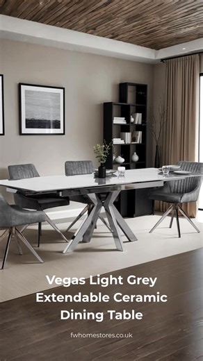 FW Homestores on Instagram: "Elevate every occasion with the Vegas Light Grey Extendable Ceramic Dining Table. Its glossy ceramic top and sleek chrome legs define modern elegance — extending seamlessly from 160cm to 240cm for moments that matter most. Shop now: fwhomestores.co.uk #FWHomestores #RefinedLiving #VegasCollection #LuxuryDining #ModernHome #CeramicDiningTable [Vegas Dining Table] [Extendable Ceramic Table] [Chrome Leg Table] [Luxury Dining Room Furniture] [Modern Home Interiors] [FW H