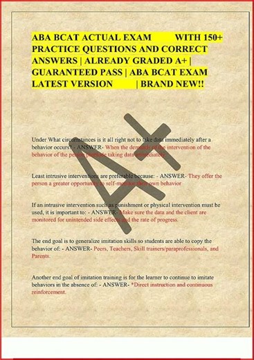 Aba Bcat Actual Exam With 150 Practice Questions And Correct video