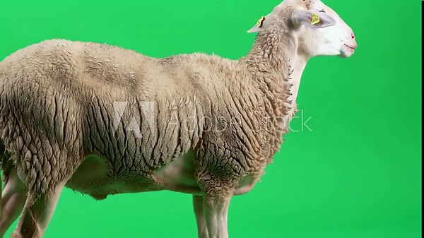 Shorn Domestic Sheep Standing in Profile on Green Screen, Isolated for Agricultural and Animal-Themed Projects