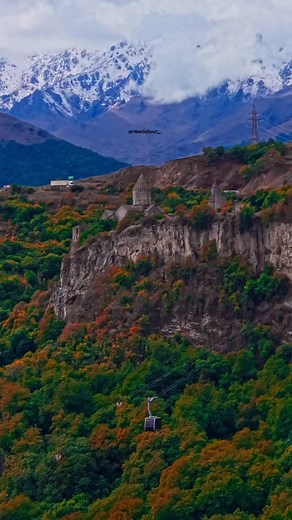 The longest cable car in the world, with Tatev Monastery in the background, and Mount Aramazd far away. Самая длинная канатная дорога в мире, на фоне Татевского монастыря, далеко Гора Арамазд Տաթևի ճոպանուղին, Տաթևի վանքը և Արամազդ լեռը մեկ կադրում #autumn #autumncolours #mountainlove #longest #guinness #guinnessworldrecord | Armeniatour
