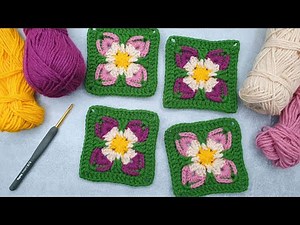 Crochet Solid Square - Motif Flower | Beautiful and Easy crochet flower square motif