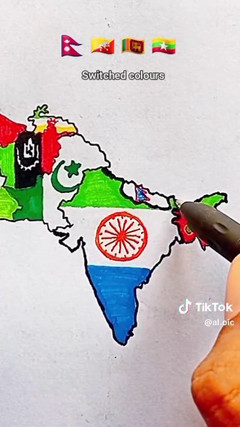 Draw Flag Map of Nepal 🇳🇵, Bhutan 🇧🇹, Sri Lanka 🇱🇰 and Myanmar 🇲🇲 #myanmar #srilanka #bhutan #nepal