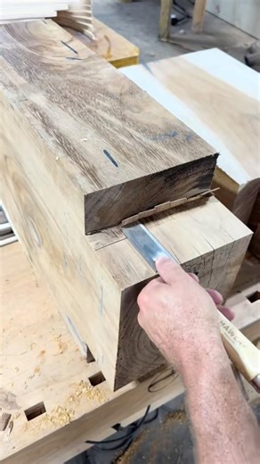 Very #satisfying to use a #chisel & get the #perfect 90 for #custom #table base #build #woodworking