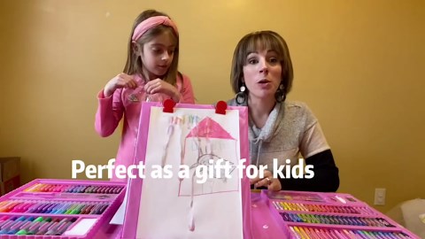 VigorFun Art Supplies, 240-Piece Drawing Art Kit, Gifts for Kids Girls Boys Teens, Art Set Crafts Case with Double Sided Trifold Easel, Includes Sketch Pads, Crayons, Colored Pencils (Pink)