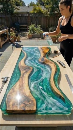 Pouring Emerald Resin River Table 😍 Satisfying Woodworking | DIY