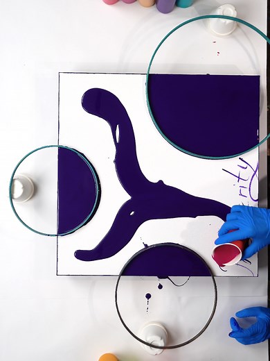 Three Circles Fluid Art: Deep Purple Pour with Gold Veins
