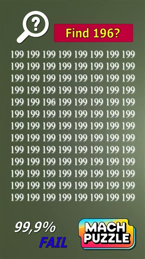 Find 196 where? | Brain Teaser IQ Test #shorts #different #puzzles #opticalillusion #quiz