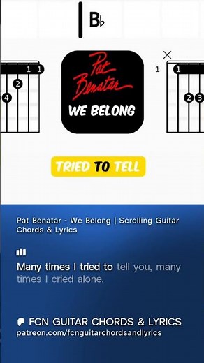 Pat Benatar - We Belong | Scrolling Guitar Chords & Lyrics #guitarchords #music #guitarlesson
