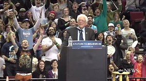 Audience cheers as bird lands on podium during Bernie Sanders campaign event. | ABC News