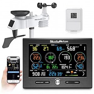 7.2" Large Display Weather Station Wi-Fi Indoor Outdoor Thermometer and Humidity, with Rain Gauge, Wind Speed, UV and Sunlight for Garden, Greenhouse, Farm, with Multiple Sensor