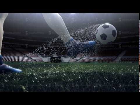 close up view of soccer ball and player leg. shooting to the goal in slow motion