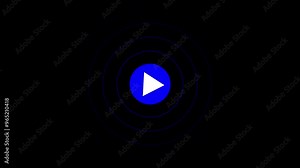 Play button icon with radio wave signal animation on a black background