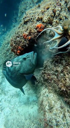 Grouper Grabs Octopus as Tentacles Whip and Ink Explodes – Diver POV