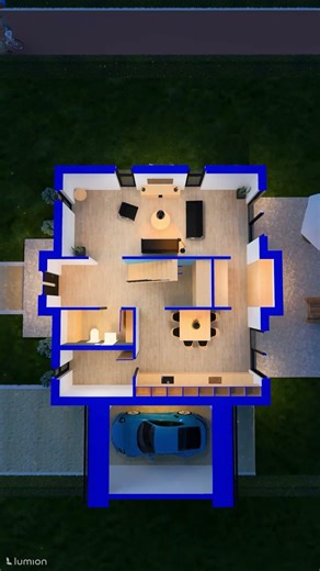 Family House Design 8 (10 x 9 m) | Floor Plan | Blue | Night Time