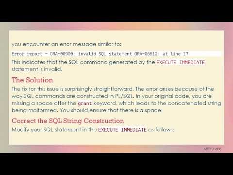 Resolving ORA-00900 Error When Using WITH ADMIN OPTION in EXECUTE IMMEDIATE