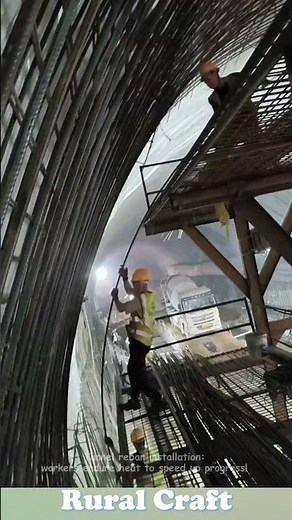 Tunnel rebar installation: workers endure heat to speed up progress! #rebars #tunnel