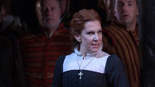 A searingly dramatic setting of Friedrich Schiller’s play about Mary, Queen of Scots, and her political and personal rivalry with Elizabeth I of England, Donizetti’s Maria Stuarda is based relatively closely on historical characters and events—although the opera’s charged confrontation scene at the close of Act I is a theatrical invention. In tonight’s free Nightly Met Opera Stream, enjoy a 2013 Live in HD transmission of the opera, starring mezzo-soprano Joyce DiDonato in the title role and sop