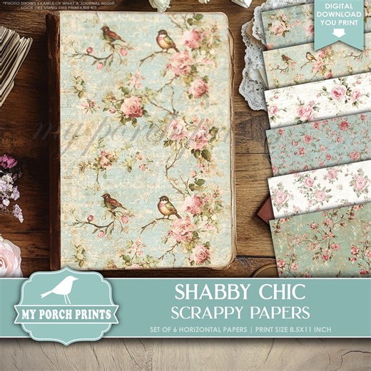 Shabby Chic Scrappy Papers, Junk Journal, Pages, Blue, Pink, Spring, Floral, Backing, Craft, My Porch Prints, Printable, Digital Download - Etsy