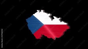 3D animation of Czech Republic map rotating, isolated by alpha channel (transparent background). Czech Republic concept.Czech Republic flag.Travel to Czech Republic.Seamless loop in full 4K resolution