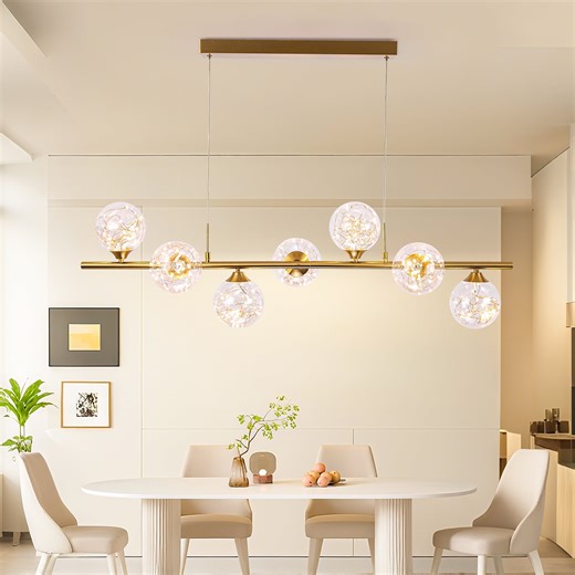 Ganeed Kitchen Island Light with Glass Globes & Remote, 43.3" Gold Chandelier Dimmable Timer Linear Pendant Light, Adjustable Height, Dining Room Fixture for Dining Room, Bar or Kitchen Island