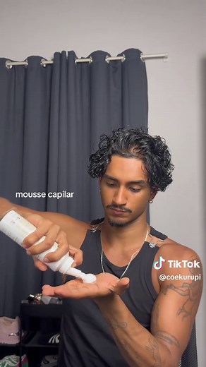 Testando finalização no cabelo ondulado masculino com mousse e óleo #cabeloondulado #cabelomasculino