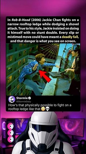 In Rob-B-Hood (2006) Jackie Chan risks a deadly fall in rooftop fight