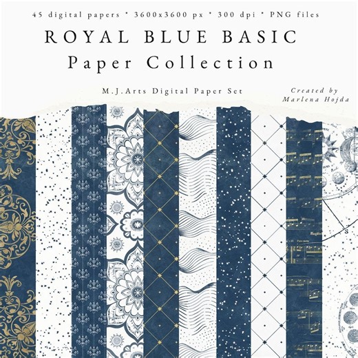 Royal Blue Digital Paper Pack, blue, white and Gold Pattern Digital Paper, Printable Paper Pack, Elegant Wedding Backgrounds, Wzór bezszwowy - Etsy Polska