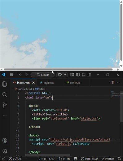 How to create Clouds by using the HTML,CSS and JAVASCRIPT in VS code.