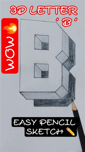 3D Letter B Drawing ✏️ Easy Pencil Sketch Tutorial | Amazing 3D Art Shorts 🔥