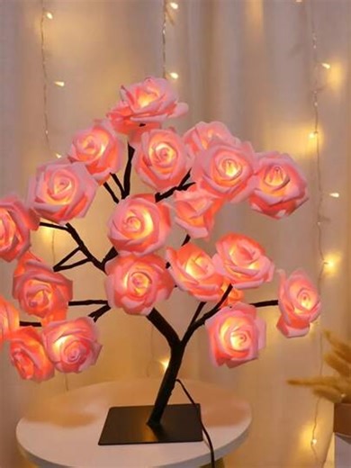 1 Rose Tree Light, 24 LED Rose Table Lamps For Girls, Women, Teens Home Decoration, Bedroom, Living Room Party, Wedding, Christmas, Valentine's Day Decoration | SHEIN