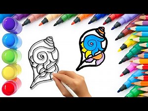 How To Draw cute Conch Shell Drawing, Painting & Coloring For Kids and Toddlers_ Child Art 🐋🌈🎨