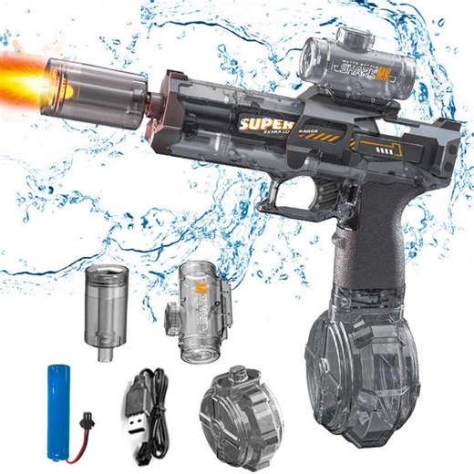 Led Light Continuous Firing Electric Water Blaster Shooter Gun Toys Long Range Automatic Squirt Guns for Kids with Muzzle Flash