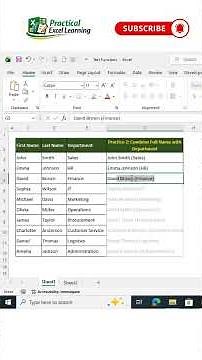 Combine Full Name and Department into one cell