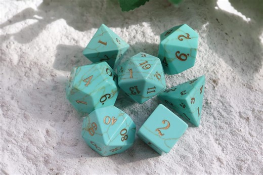 Green Turquoise Dnd Dice Set: Hand-painted Gemstone Table Top Game - Etsy