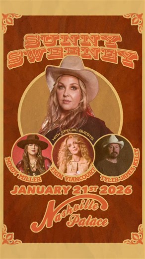 Well, HOT DAMN, this show just got a lot cooler! Nashville, TN @thenashvillepalace JAN 21 with special guests @mindymillermusic @peachpiemusic and @tylerjames_kelly We will HONKYTONK our absolute faces off! Get tickets now and reserve your spot. Www.sunnysweeney.com/tour | Sunny Sweeney
