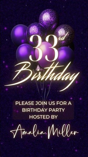 Purple Gold Birthday Invitation | Glam Animated Canva Party Template