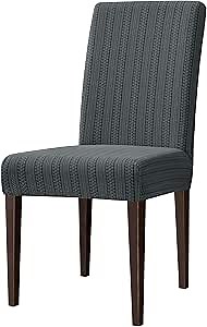 SUBRTEX Dining Chair Slipcovers Striped Jacquard Stretch Chair Covers Removable Parsons High Back Chair Protector for Kitchen (Pack of 4, Grey)