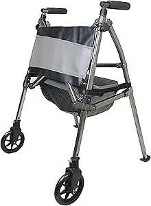 Signature Life Elite Travel Walker, Lightweight Folding Rolling-Walker with Swivel Wheels for Adults, Seniors, and Elderly, Compact Narrow Walking Aid, Height Adjustable with Ski Glides and Pouch