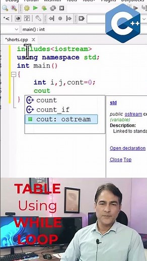 Print table using WHILE LOOP C++ Programmin #shorts