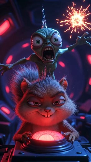 squirrel press the wrong button . #funny #cartoon #animation #squirrel #aliens