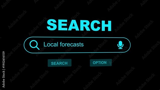 Weather search interface with local forecasts query on screen with search and option buttons internet