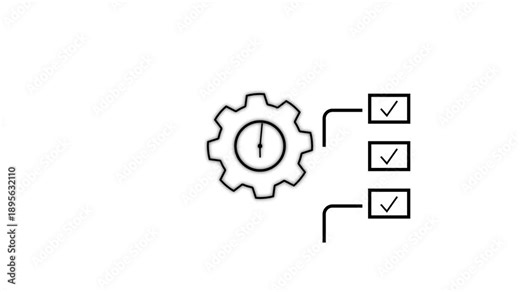 Time management line animation. Tasks planning animated icon. Organization of activities. Productivity. Black background. HD video with alpha channel. Motion graphic.4k video animated icon.