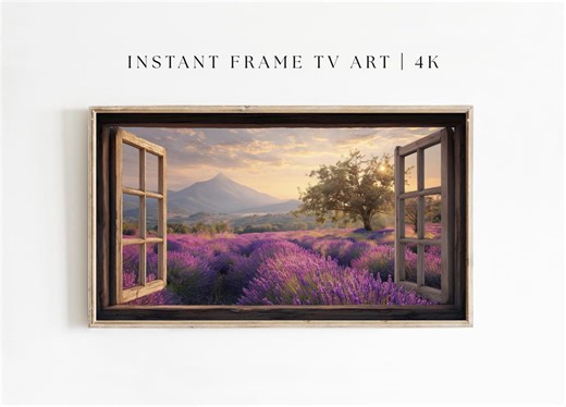 Lavender Field Window Frame TV Art, Provence Landscape TV Display, Samsung Frame TV Art, Purple Sunset Window View, 4K Digital Download - Etsy