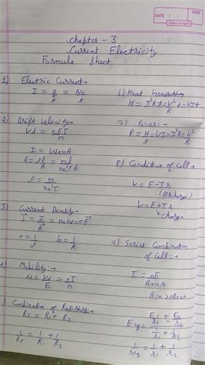 Class 12th Physics Chapter 3 Current Electricity Formula Sheet #CBSE l IIT-JEE l NEET