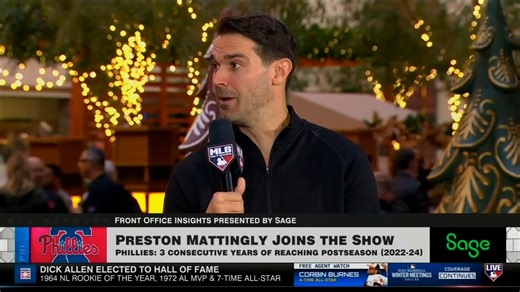 "We feel really good about our pitching...we're always looking to improve and get better." Philadelphia Phillies GM Preston Mattingly discusses their strong starting rotation. #MLBTonight x Sage | MLB Network